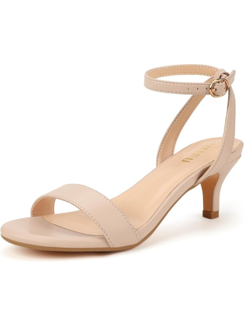 Women's Nude Low Open Toe Short Ankle Strap Round Toe Dress Kitten Heels Sandals